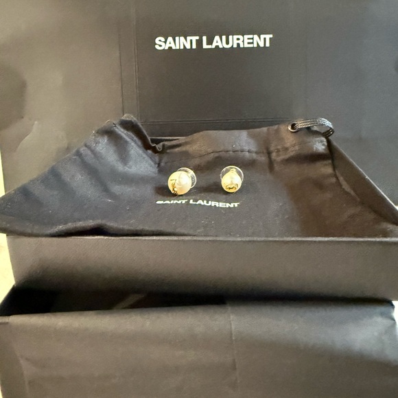 Yves Saint Laurent Casandre Gold Logo Pearl Earrings - Picture 3 of 4